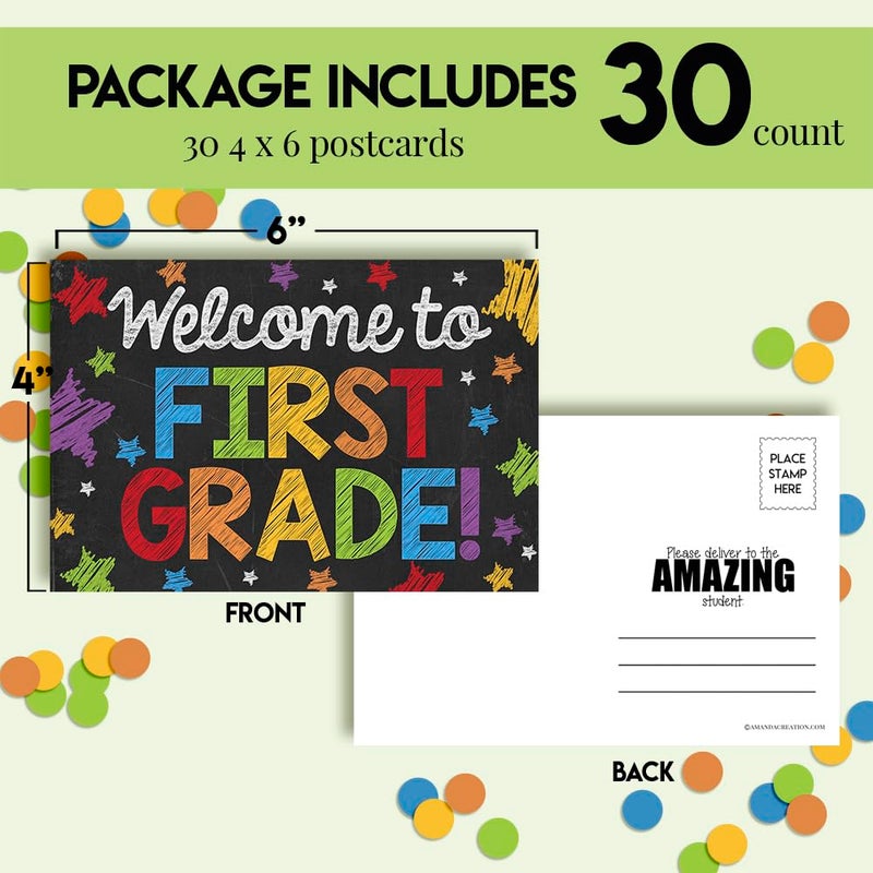 Amanda Creation Welcome To 1st Grade Colorful Chalkboard Themed Blank Postcards For Teachers To Send To Students, 4"x6" Fill In Notecards by AmandaCreation (30) - Image 3